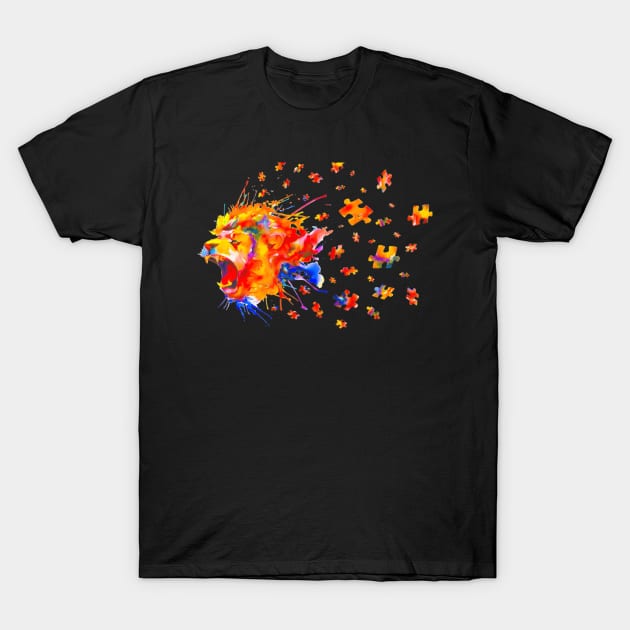 Autism Awareness Roar Cute Lion Puzzle T-Shirt by mlleradrian